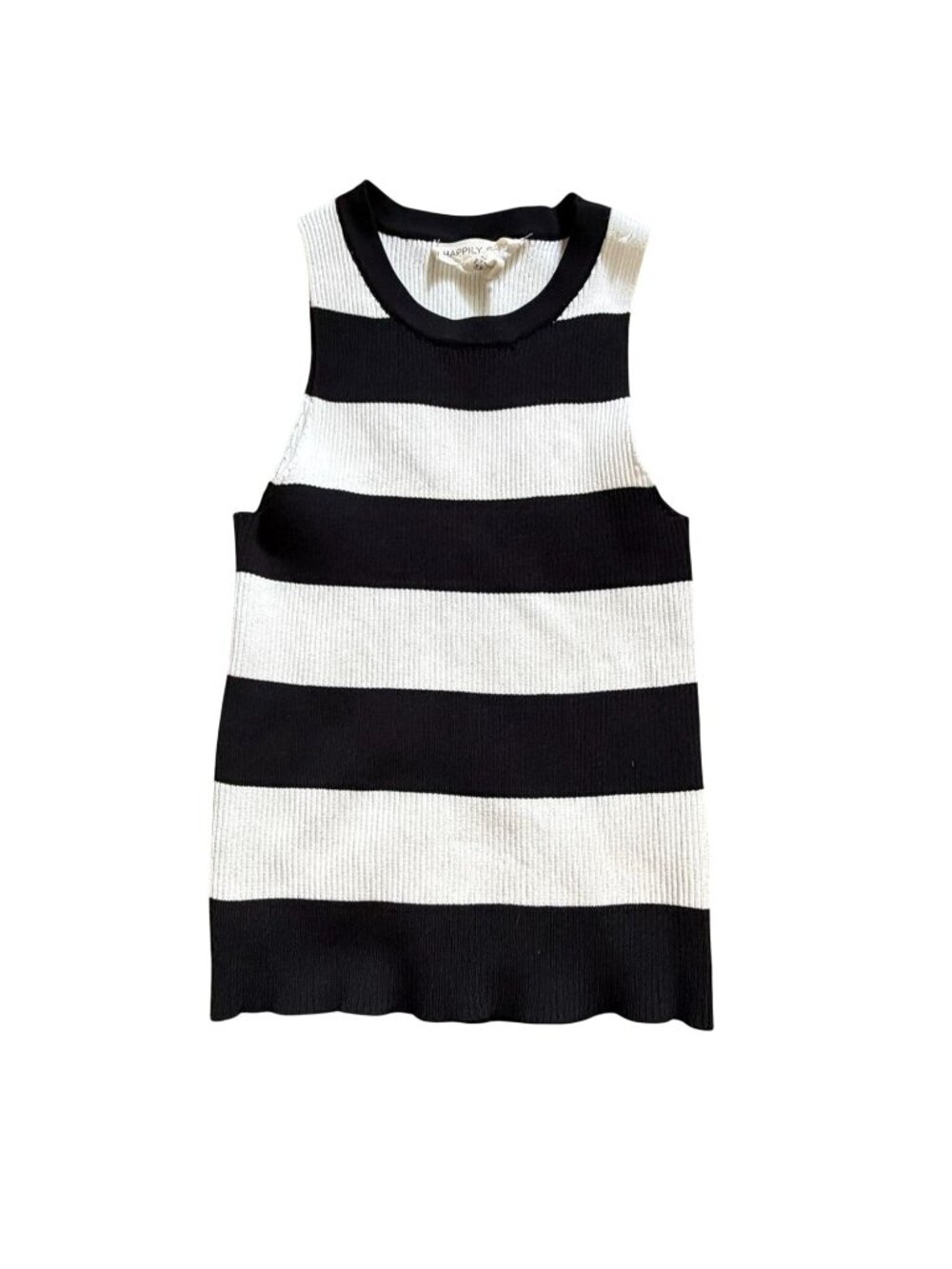 Happily Grey Womens Striped Ribbed Knit Tank Top-Black/White-S-GUC